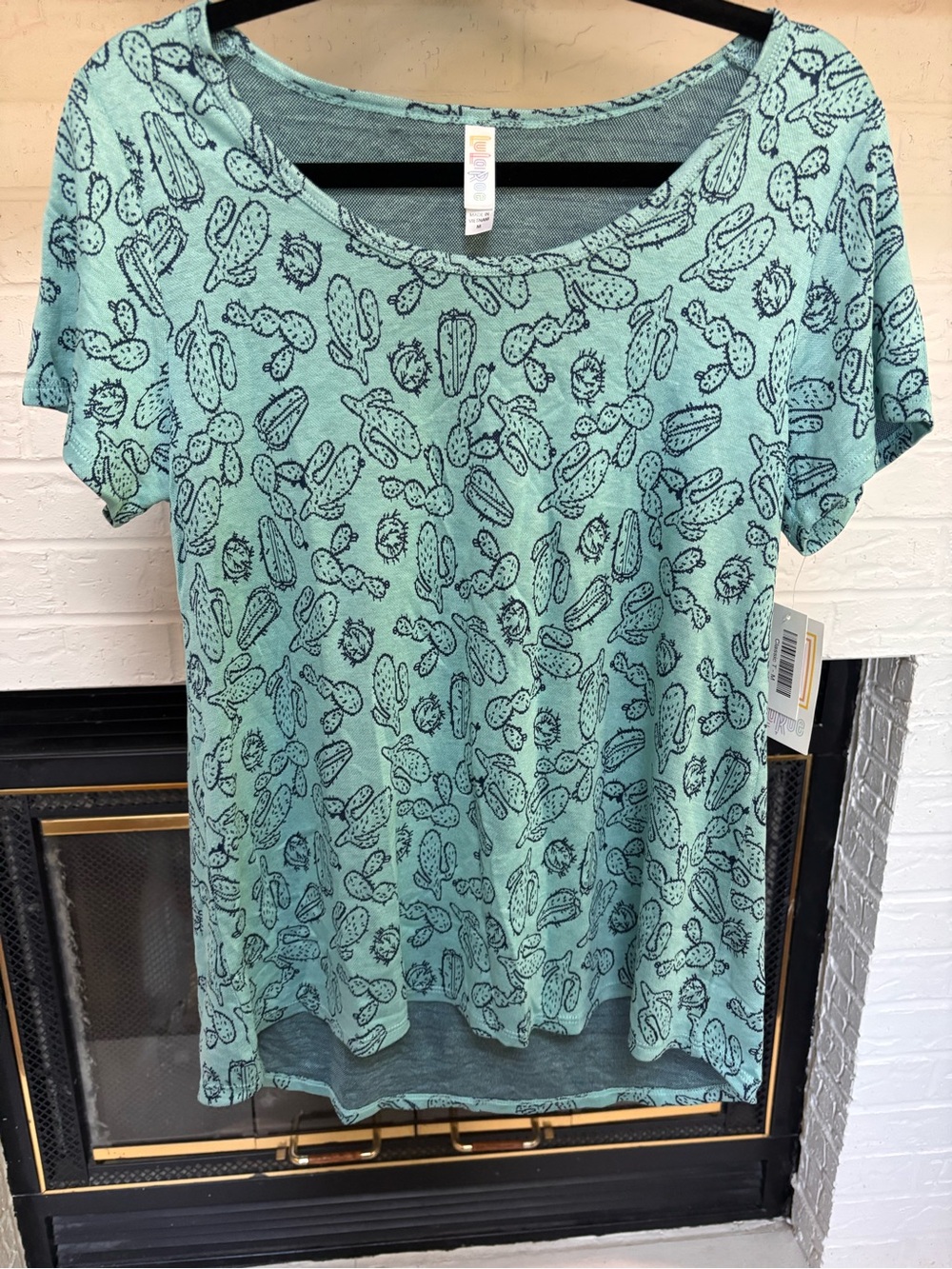 LuLaRoe Mint Green Scoop Neck Tee with Black Cactus Print